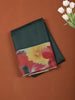 Bottle Green Mini Checked Zari Woven Design Semi Tussar Saree with Floral Border