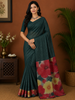 Bottle Green Mini Checked Zari Woven Design Semi Tussar Saree with Floral Border