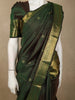 Bottle Green Mini Checked and Butta Zari Woven Design Pure Kanchipuram Silk Saree with Zari Border