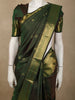 Bottle Green Mini Checked and Butta Zari Woven Design Pure Kanchipuram Silk Saree with Zari Border