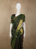 Bottle Green Mini Checked and Butta Zari Woven Design Pure Kanchipuram Silk Saree with Zari Border