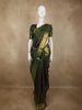 Bottle Green Mini Checked and Butta Zari Woven Design Pure Kanchipuram Silk Saree with Zari Border