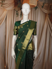 Bottle Green Mini Check with Peacock Butt Zari Woven Design Pure Kanchipuram Silk Saree with Zari Border
