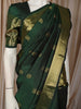Bottle Green Mini Check with Peacock Butt Zari Woven Design Pure Kanchipuram Silk Saree with Zari Border