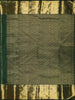 Bottle Green Mini Check with Peacock Butt Zari Woven Design Pure Kanchipuram Silk Saree with Zari Border