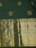 Bottle Green Mini Check with Peacock Butt Zari Woven Design Pure Kanchipuram Silk Saree with Zari Border