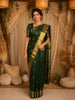 Bottle Green Mini Check with Peacock Butt Zari Woven Design Pure Kanchipuram Silk Saree with Zari Border
