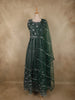 Bottle Green Mirror and Zari Embroidered Design Net Gown with Dupatta