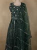 Bottle Green Mirror and Zari Embroidered Design Net Gown with Dupatta
