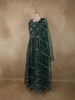 Bottle Green Mirror and Zari Embroidered Design Net Gown with Dupatta