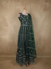 Bottle Green Mirror and Zari Embroidered Design Net Gown with Dupatta