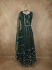 Bottle Green Mirror and Zari Embroidered Design Net Gown with Dupatta