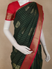 Bottle Green Paisley Butta Woven Design Art Silk Fancy Wear Saree with Contrast Border
