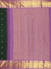 Bottle Green Peacock Butta Woven Pure Kanchipuram Silk Saree with Contrast Purple Zari Border