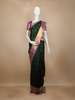 Bottle Green Peacock Butta Woven Pure Kanchipuram Silk Saree with Contrast Purple Zari Border