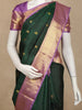 Bottle Green Peacock Butta Woven Pure Kanchipuram Silk Saree with Contrast Purple Zari Border