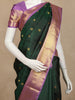 Bottle Green Peacock Butta Woven Pure Kanchipuram Silk Saree with Contrast Purple Zari Border