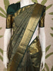 Bottle Green Peacock and Checked Zari Woven Design Pure Kanchipuram Silk Saree with Zari Border