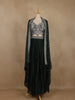 Bottle Green Sequins Design Organza Skirt Top with Dupatta