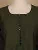 Bottle Green Solid Cotton Kurti With Button Detailing