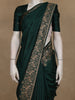 Bottle Green Solid Design Raw Silk Saree with Zari Border
