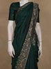 Bottle Green Solid Design Raw Silk Saree with Zari Border