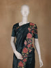 Bottle Green Solid Design Stone Work Organza Saree With Scalloped Border