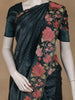 Bottle Green Solid Design Stone Work Organza Saree With Scalloped Border