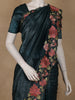Bottle Green Solid Design Stone Work Organza Saree With Scalloped Border