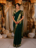 Bottle Green Solid Woven Design Pure Kanchipuram Silk Saree with Zari Border