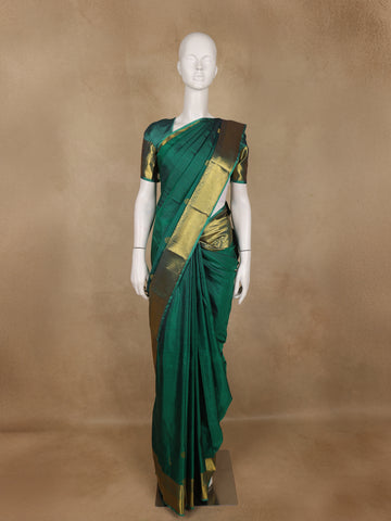 Bottle Green Striped Designed Silk Saree - Diadem