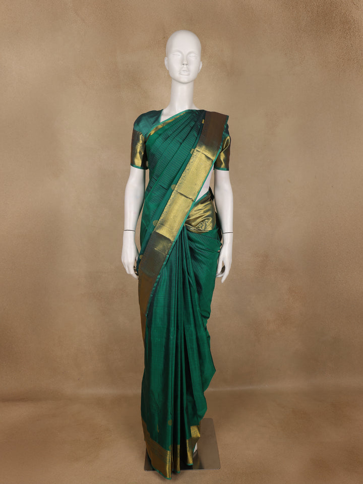 Bottle Green Striped Designed Silk Saree - Diadem