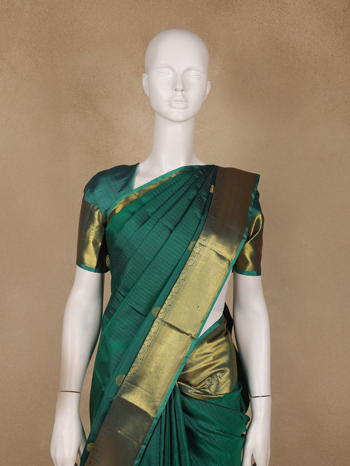 Bottle Green Striped Designed Silk Saree - Diadem