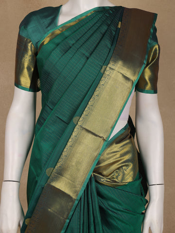 Bottle Green Striped Designed Silk Saree - Diadem