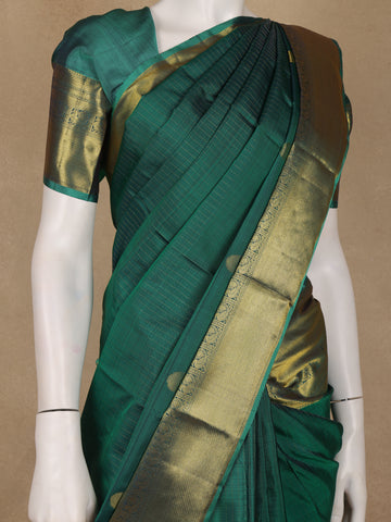 Bottle Green Striped Designed Silk Saree - Diadem