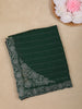 Bottle Green Striped Floral Design Georgette Saree