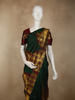 Bottle Green Temple Zari Woven Design Pure Kanchipuram Silk Saree