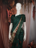Bottle Green Traditional Woven Design Pure Tussar Saree with Animal Motif Border