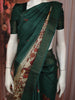 Bottle Green Traditional Woven Design Pure Tussar Saree with Animal Motif Border