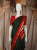 Bottle Green Vaira Oosi Kattam Zari Woven Design Pure Kanchipuram Silk Saree with Contrast Retta Petta Border