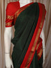 Bottle Green Vaira Oosi Kattam Zari Woven Design Pure Kanchipuram Silk Saree with Contrast Retta Petta Border