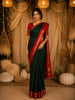 Bottle Green Vaira Oosi Kattam Zari Woven Design Pure Kanchipuram Silk Saree with Contrast Retta Petta Border