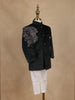 Bottle Green Velvet Indo-Western Kids Sherwani With Beads Embellished Shoulder