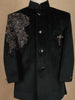 Bottle Green Velvet Indo-Western Kids Sherwani With Beads Embellished Shoulder