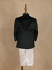 Bottle Green Velvet Indo-Western Kids Sherwani With Beads Embellished Shoulder