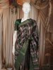 Bottle Green Vertical stripes Woven Design Semi Silk Festive Saree with Zari Border
