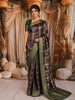 Bottle Green Vertical stripes Woven Design Semi Silk Festive Saree with Zari Border