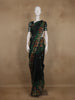 Bottle Green and Black Checked Floral Design Cotton Saree