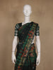 Bottle Green and Black Checked Floral Design Cotton Saree