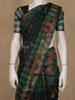 Bottle Green and Black Checked Floral Design Cotton Saree
